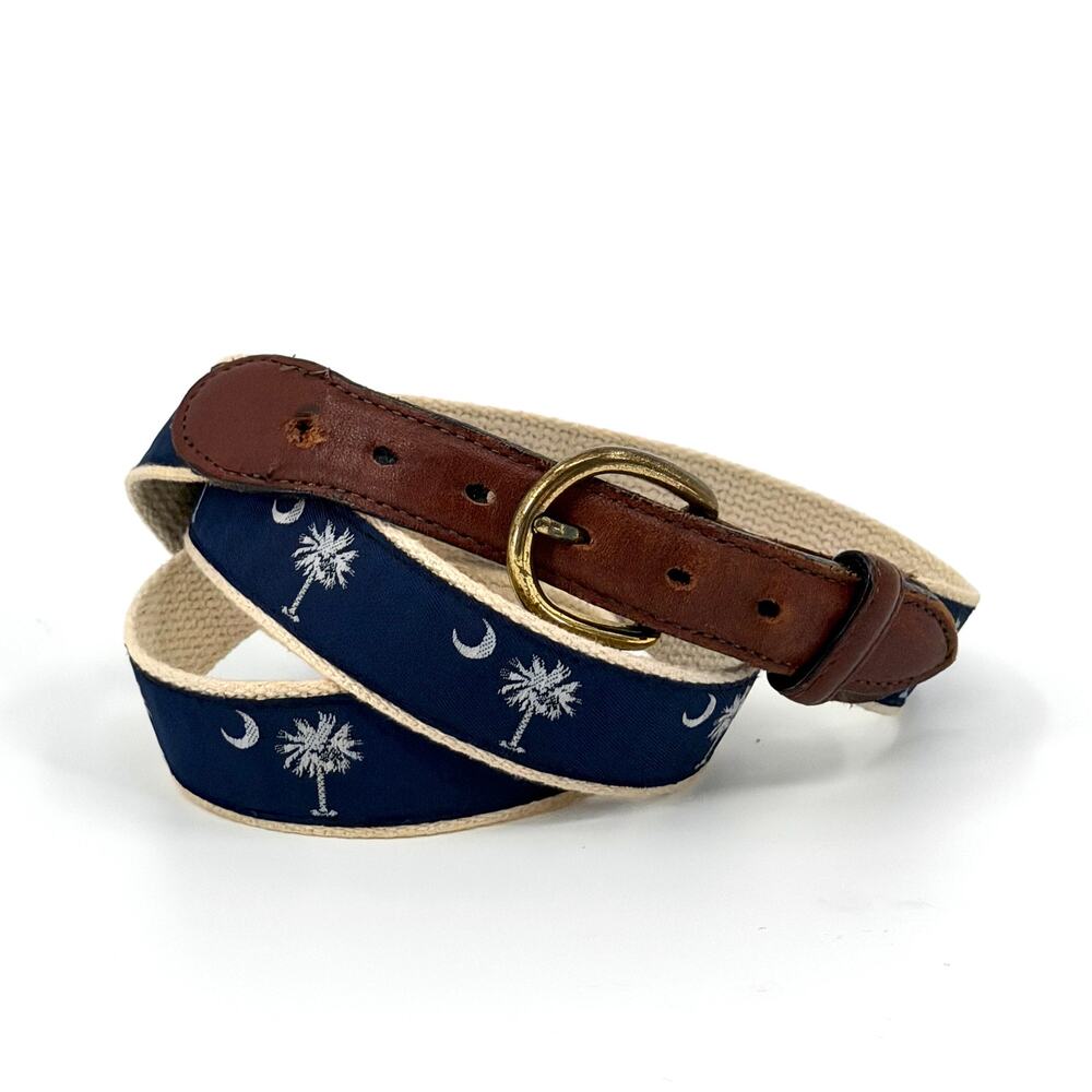Vintage 90s Barrons Hunter Navy Blue South Carolina Palmetto Khaki Webbing Belt